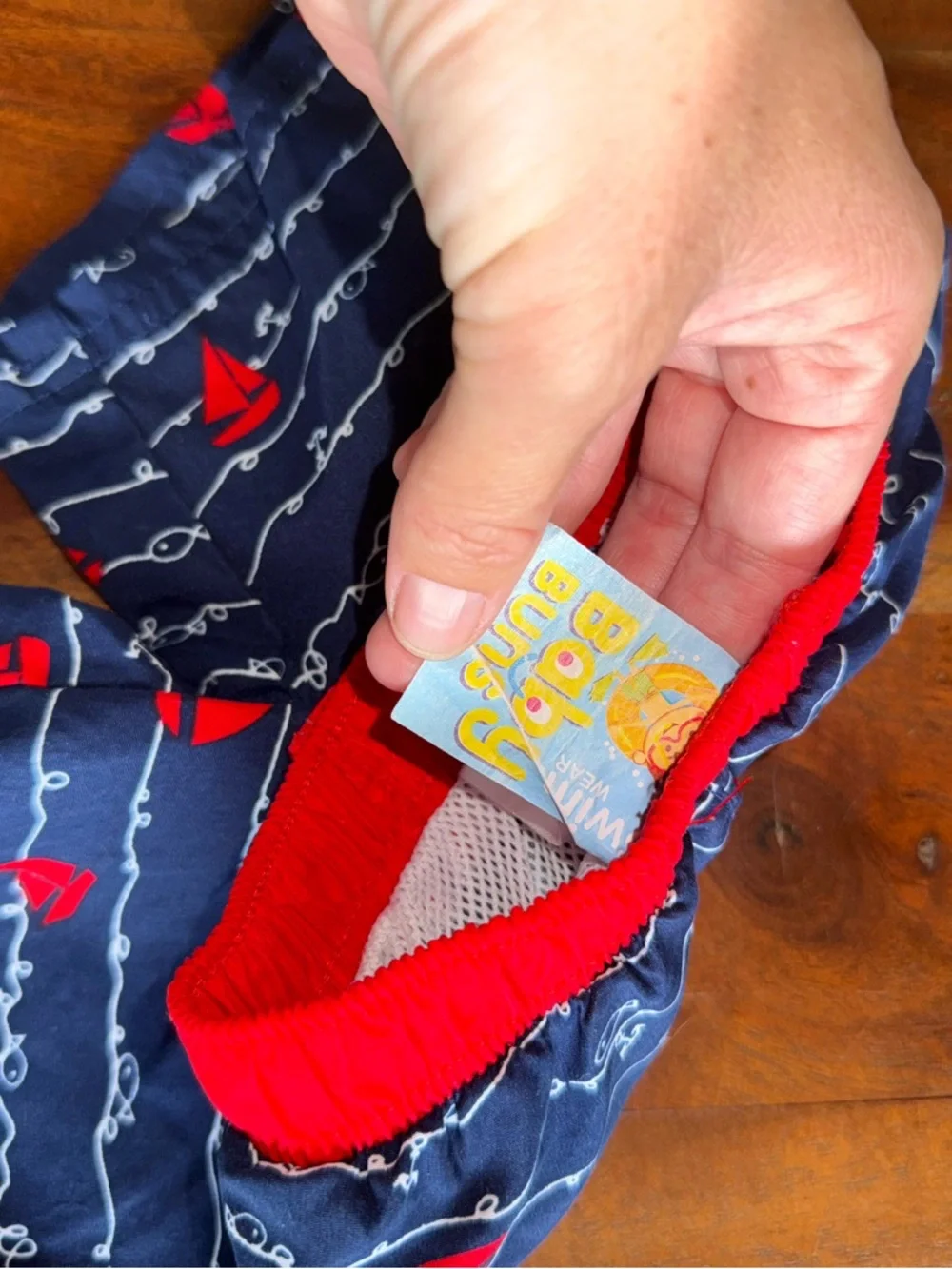 Kids Navy & Red Sailboat Swim‎ Trunks